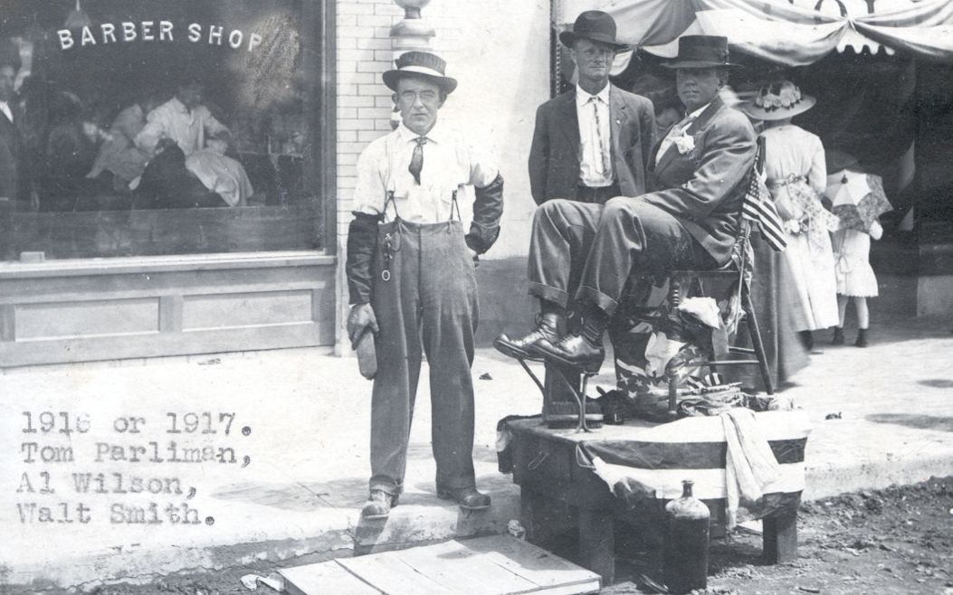 Shoeshine in Front of Barbershop on Square - 1917